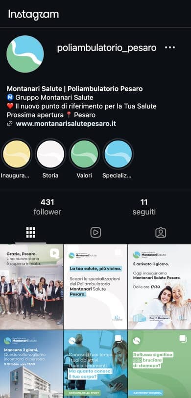 Gruppo Montanari Salute case history profilo Instagram del poliambulatorio