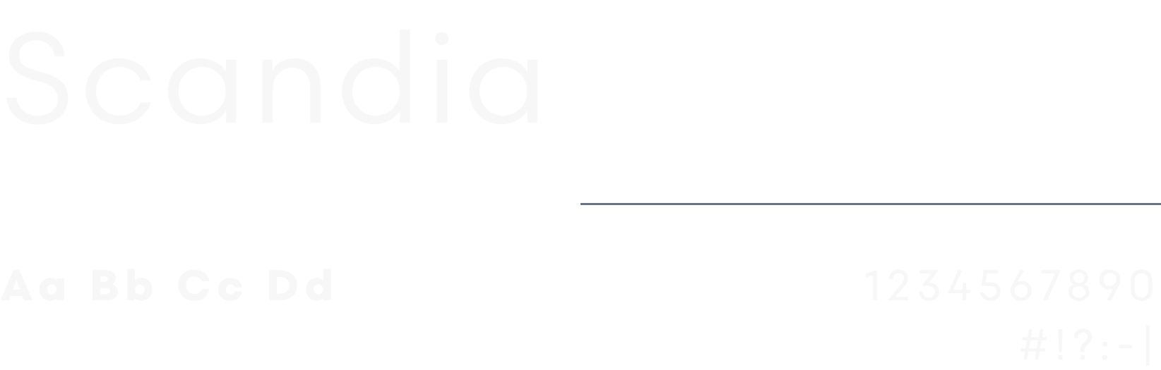 Scandia, il carattere tipografico del sito: Aa Bb Cc Dd, 1234567890, #!?:-|